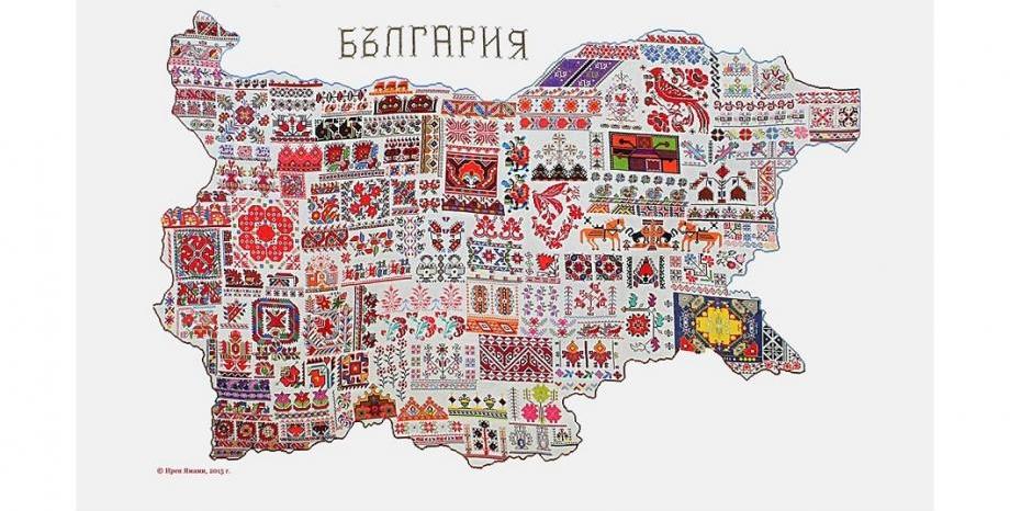 Карта на България с традиционни народни шевици Карта на България с традиционни народни шевици